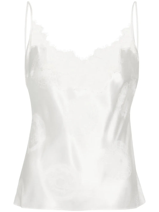 Lace-Trim Silk Tank Top