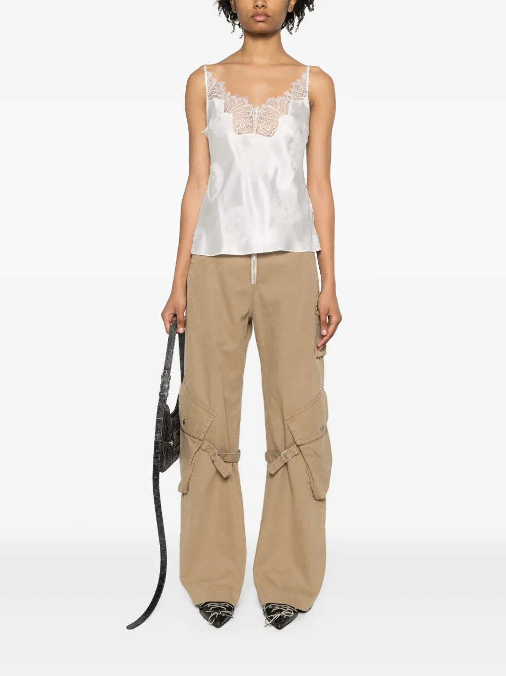 Lace-Trim Silk Tank Top