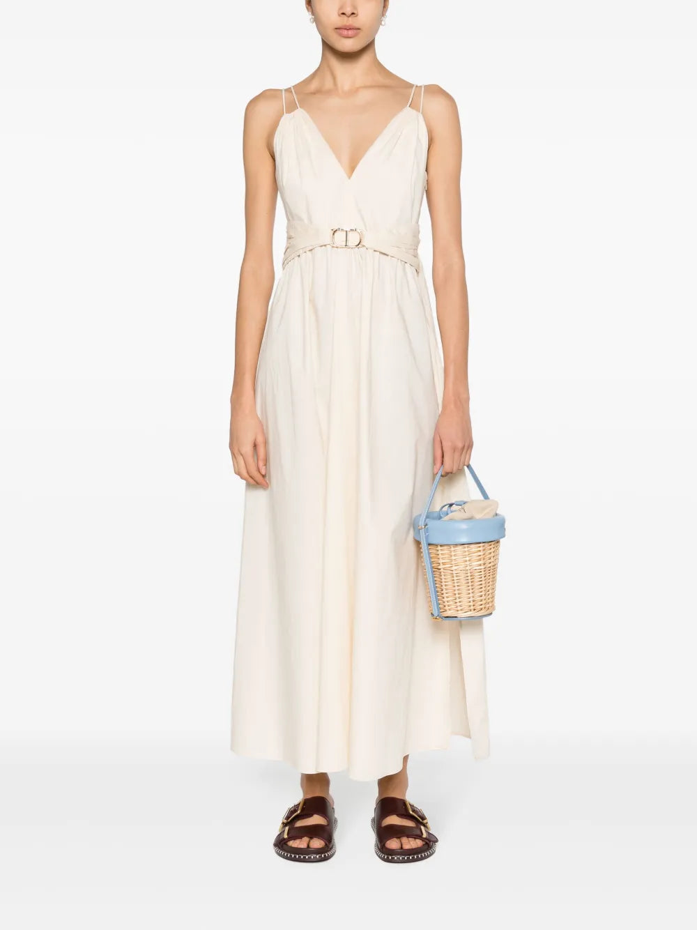 Belted Cotton-Blend Mxi Dress