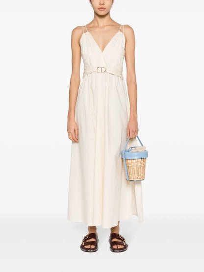 Belted Cotton-Blend Mxi Dress