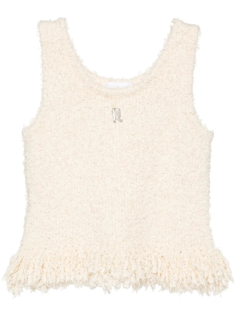 Logo-Plaque Fringed Knitted Top