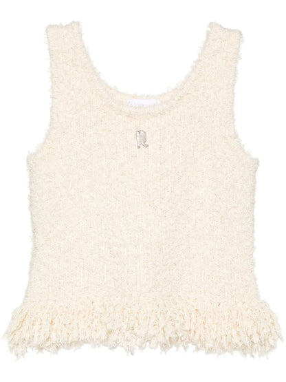 Logo-Plaque Fringed Knitted Top