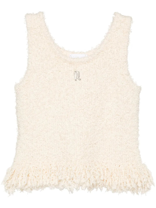 Logo-Plaque Fringed Knitted Top