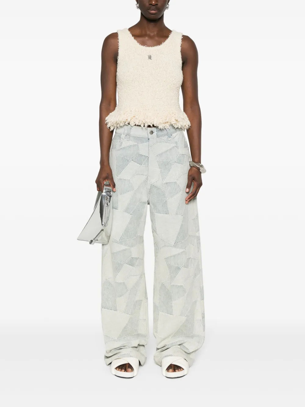 Logo-Plaque Fringed Knitted Top