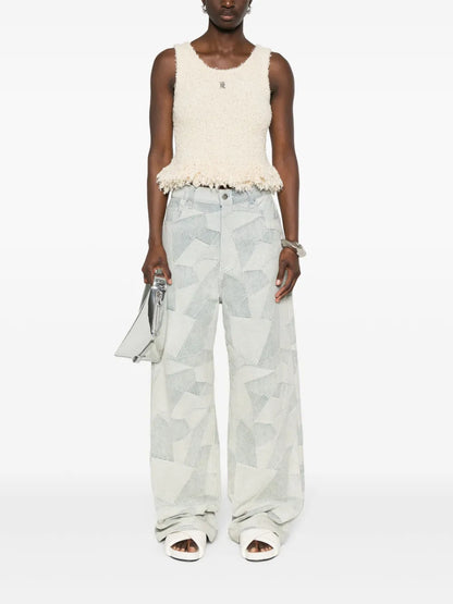 Logo-Plaque Fringed Knitted Top