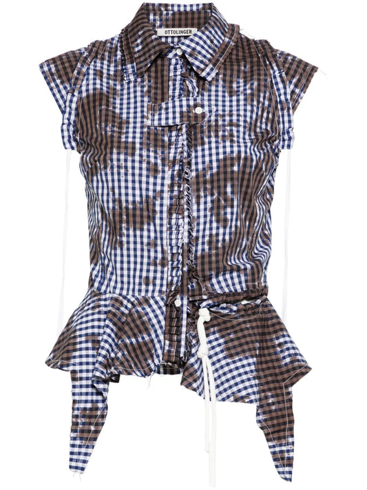 Gingham Ruffled Sleeveless Top