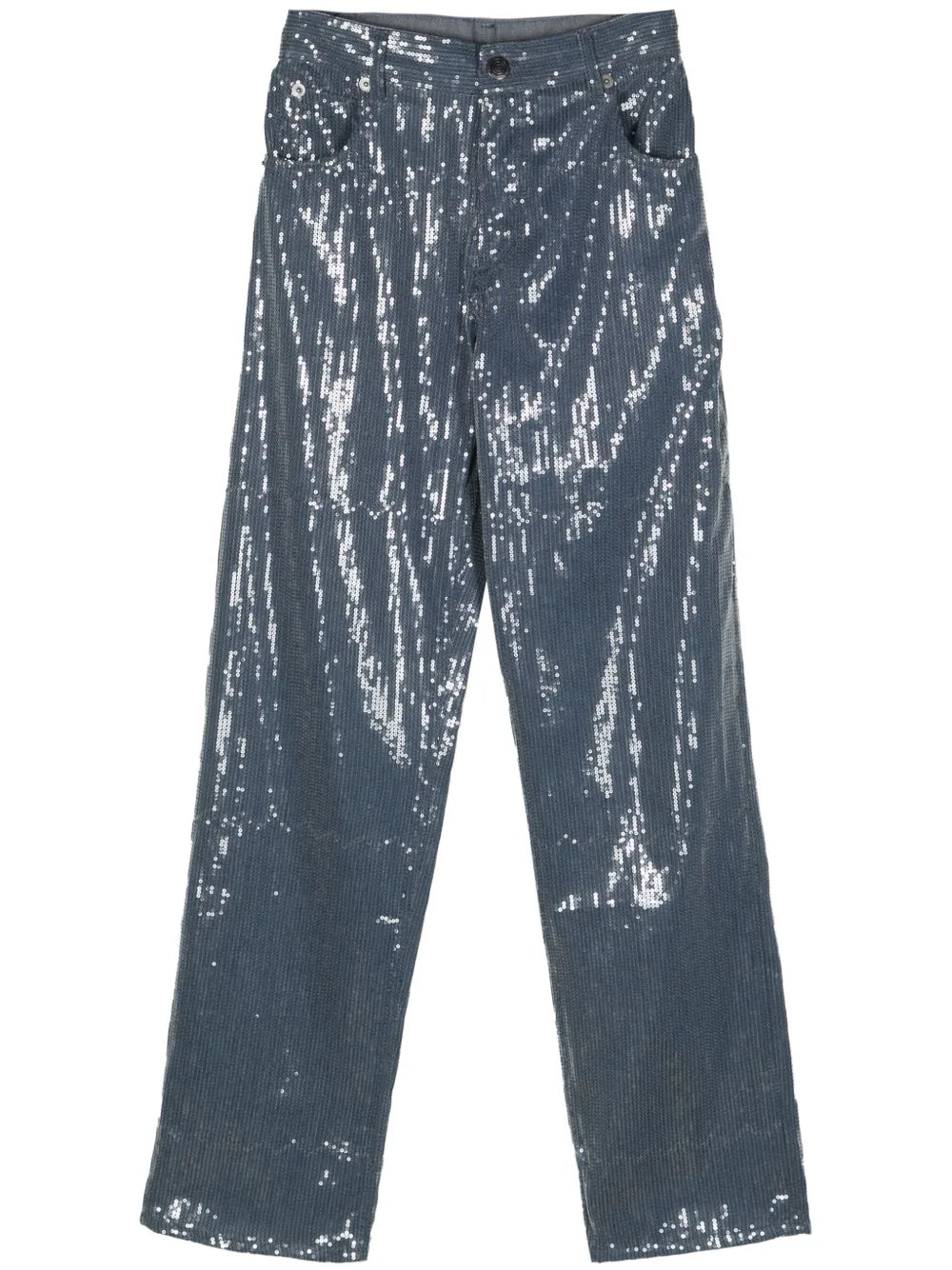 Sequin-Embellished Straight-Leg Jeans