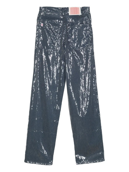 Sequin-Embellished Straight-Leg Jeans