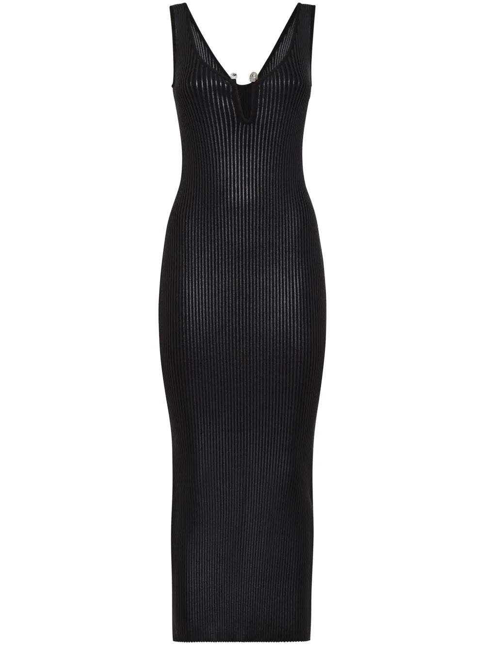 Coated Ribbed-Knit Midi Dress
