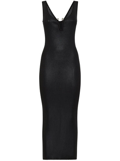 Coated Ribbed-Knit Midi Dress