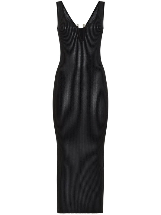 Coated Ribbed-Knit Midi Dress