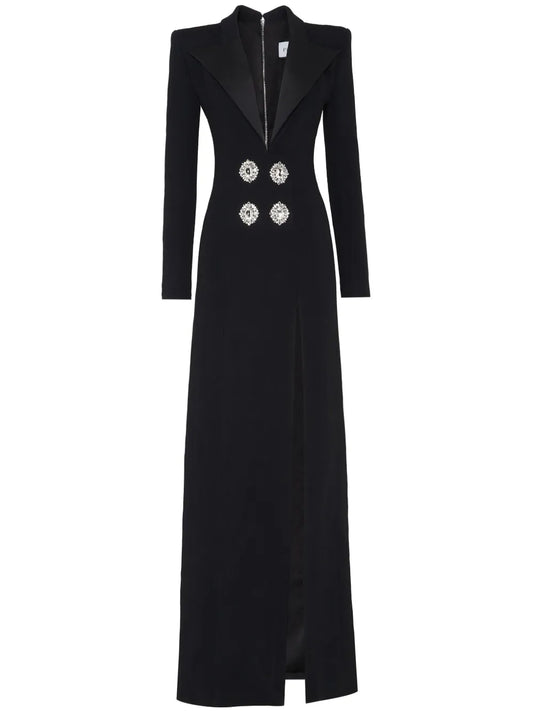 Crystal-Embellished V-Neck Maxi Dress