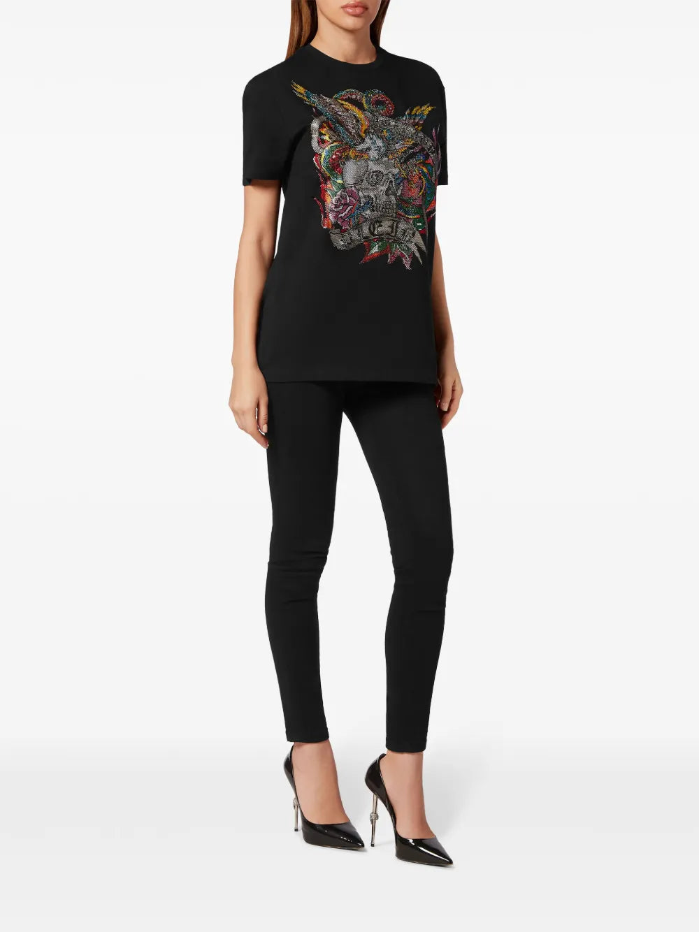Crystal-Embellished Tattoo-Print T-Shirt