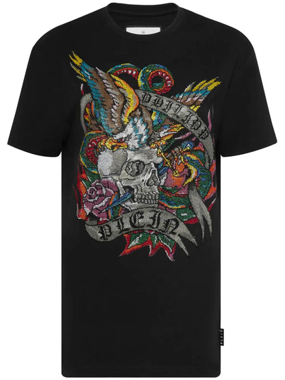 Crystal-Embellished Tattoo-Print T-Shirt