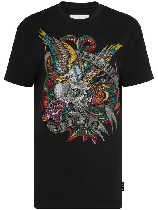 Crystal-Embellished Tattoo-Print T-Shirt