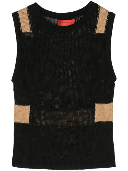 Colour-Block Sleeveless Knitted Top