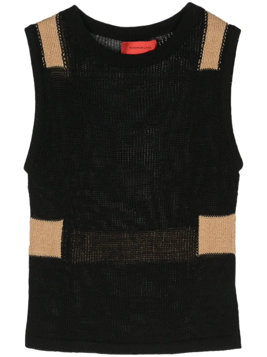 Colour-Block Sleeveless Knitted Top
