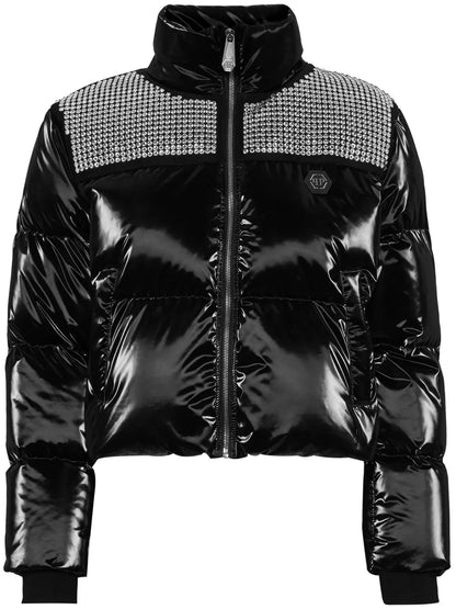 Crystal-Embellished Cropped Puffer Jacket