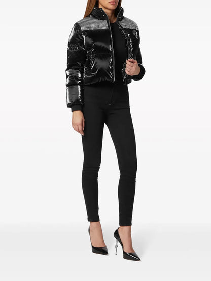 Crystal-Embellished Cropped Puffer Jacket