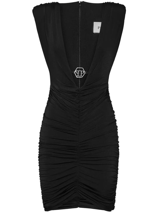 Logo-Plaque Ruched Mini Dress