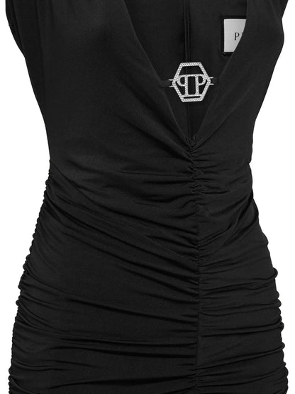 Logo-Plaque Ruched Mini Dress