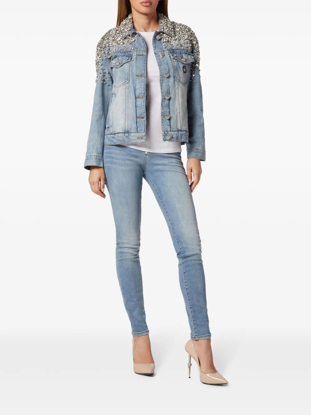 Crystal-Embellished Denim Jacket