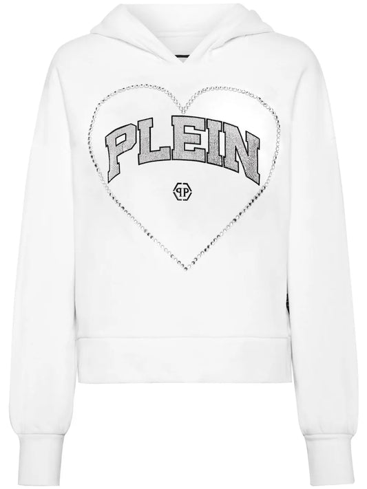 Heart-Motif Rhinestone-Embellished Hoodie
