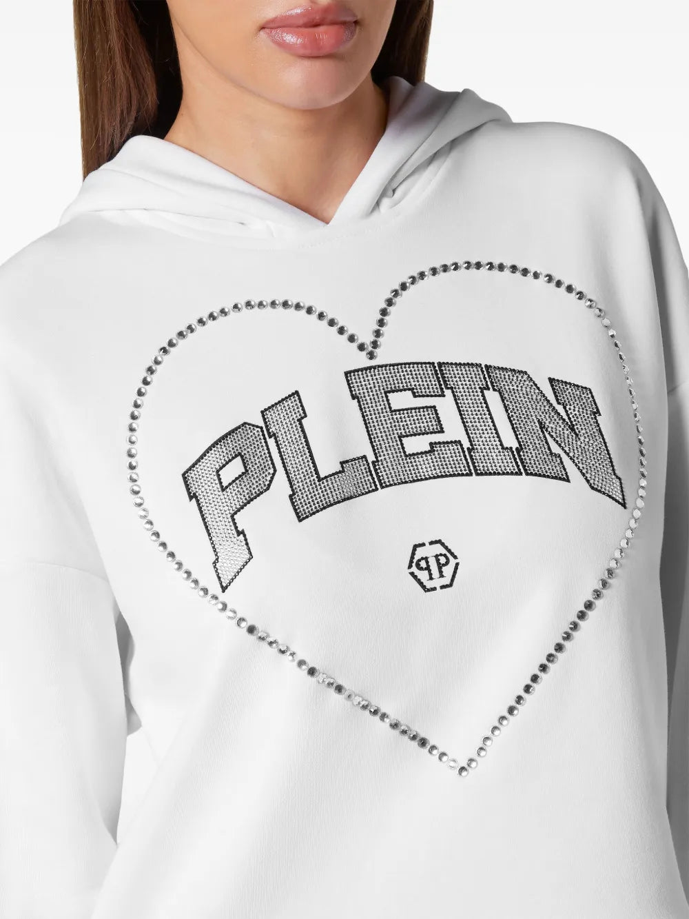 Heart-Motif Rhinestone-Embellished Hoodie