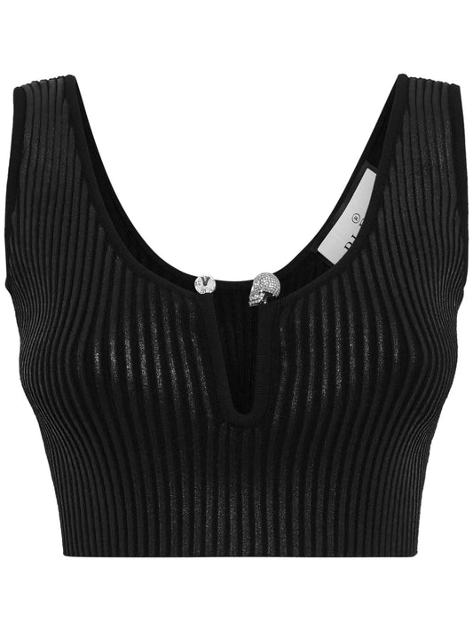 Coated Ribbed-Knit Cropped Top
