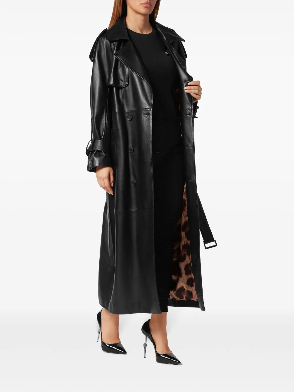 Belted Leather Trench Coat