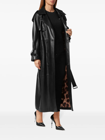 Belted Leather Trench Coat