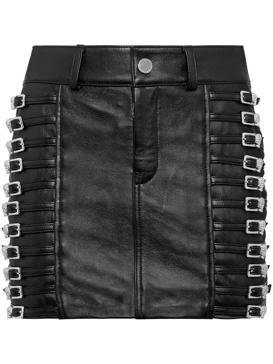 Crystal-Embellished Leather Mini Skirt