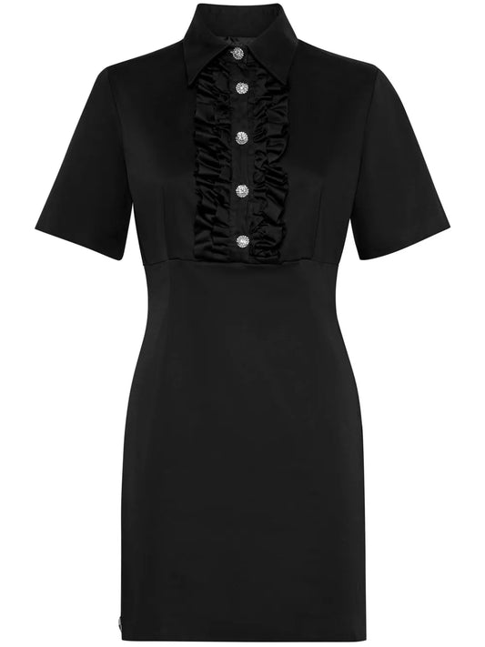 Ruffle-Trim Short-Sleeve Minidress