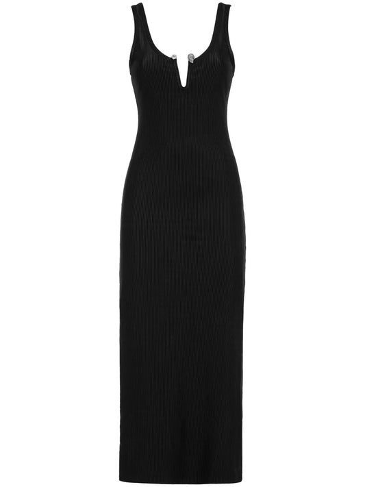 Metallic Skull Detail Ribbed Midi Dress
