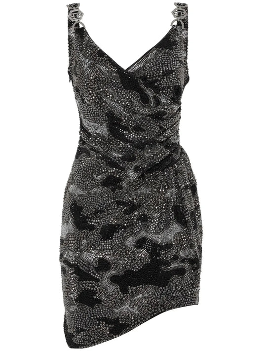 Crystal-Embellished Ruched Minidress