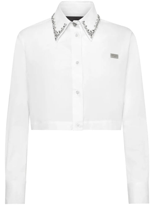 Crystal-Embellished Cropped Shirt