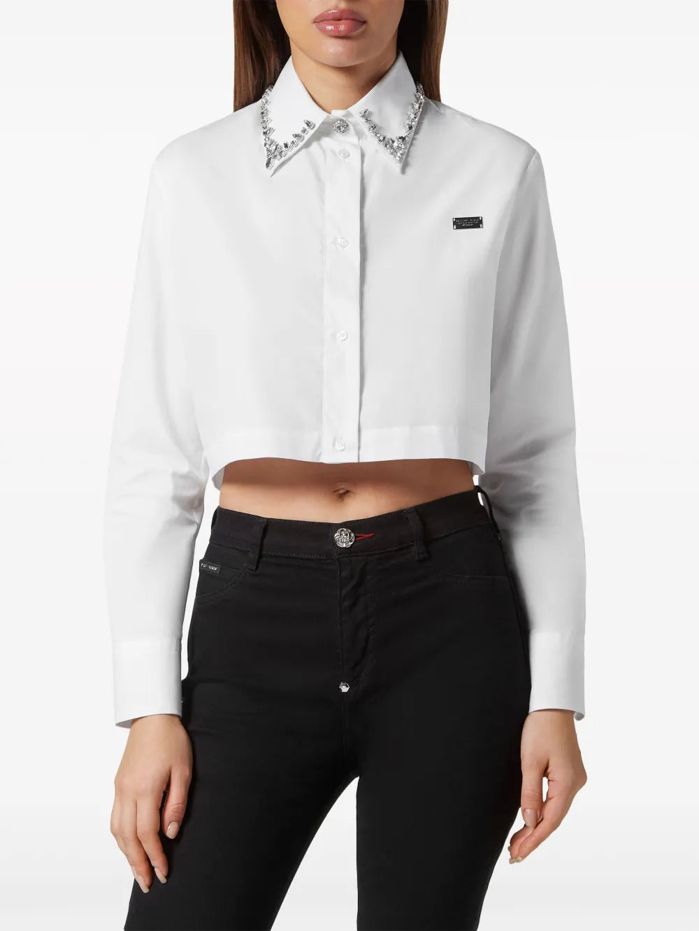 Crystal-Embellished Cropped Shirt