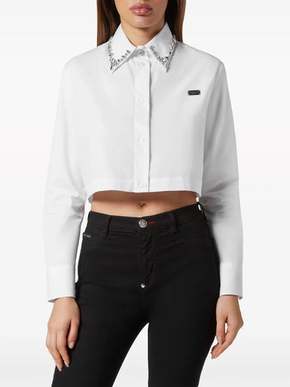 Crystal-Embellished Cropped Shirt
