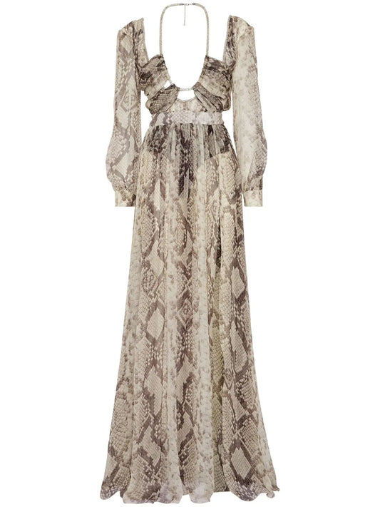 Snakeskin-Print Silk Maxi Dress