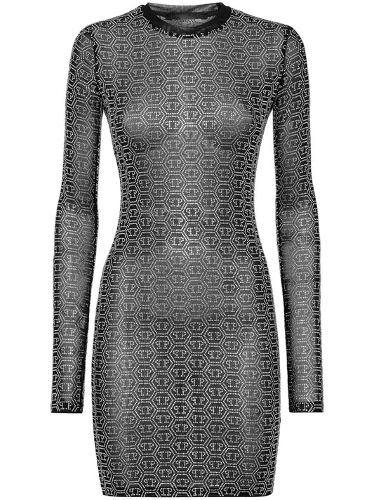 Crystal-Embellished Mesh Dress