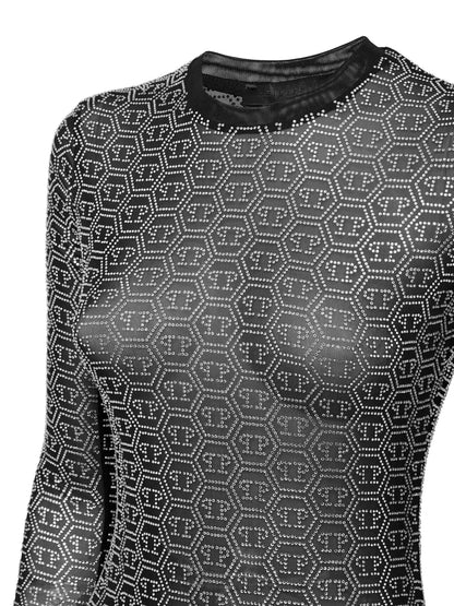 Crystal-Embellished Mesh Dress