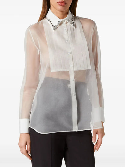 Crystal-Embellished Sheer Shirt