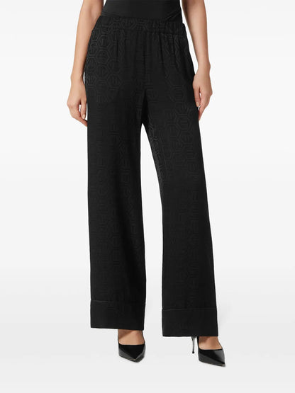 Monogram-Pattern Wide-Leg Trousers