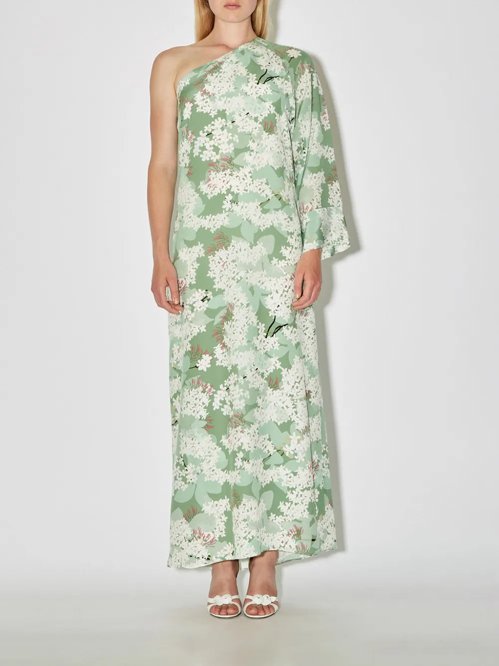 Lola Floral-Print One-Shoulder Silk Dress