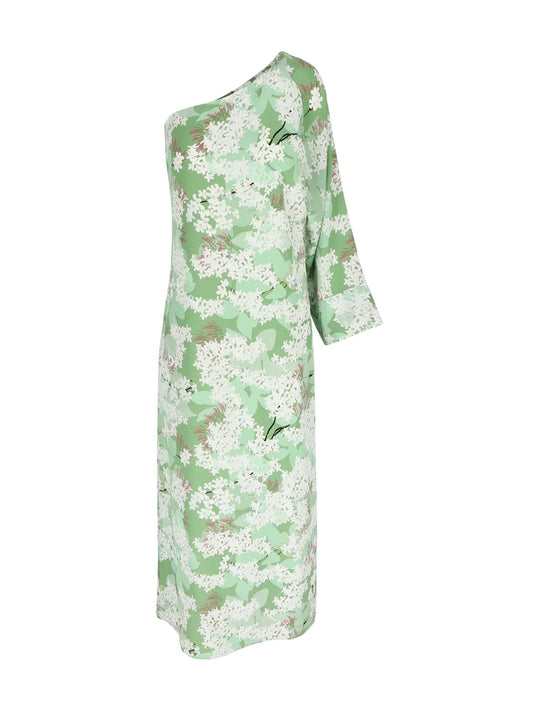 Lola Floral-Print One-Shoulder Silk Dress