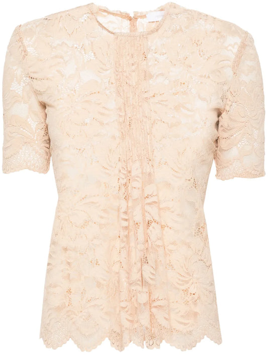 Floral-Lace Semi-Sheer Blouse