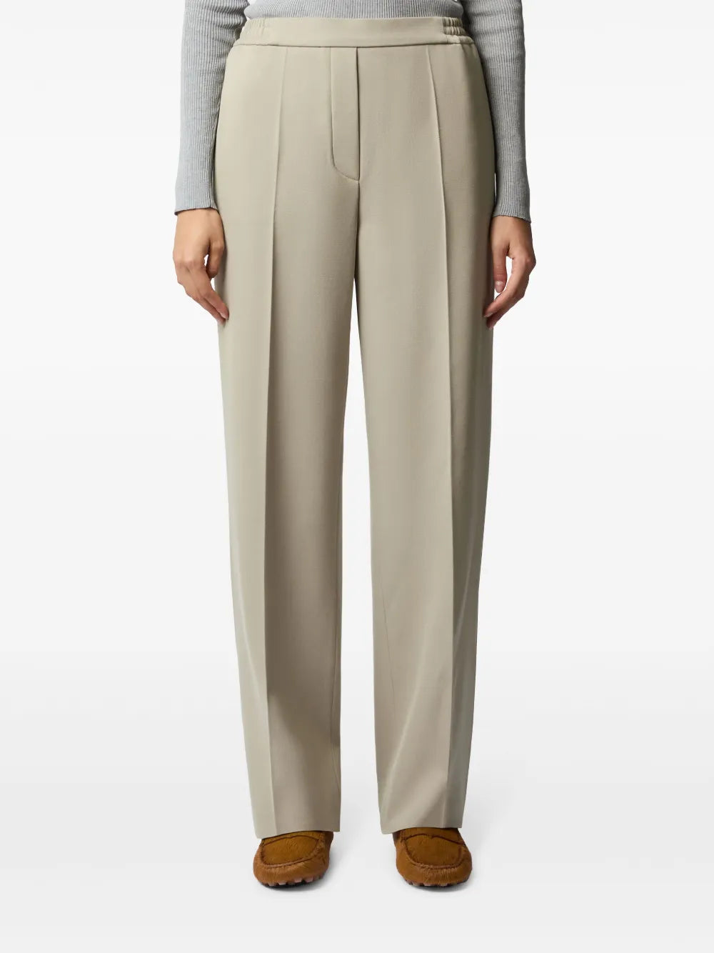 Elasticated-Waist Straight-Leg Trousers