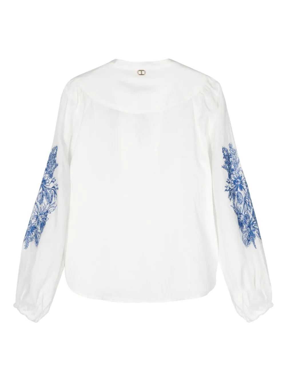 Floral-Embroidery Chambray Blouse