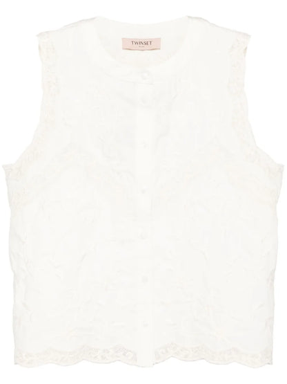 Floral-Embroidered Cotton Blouse