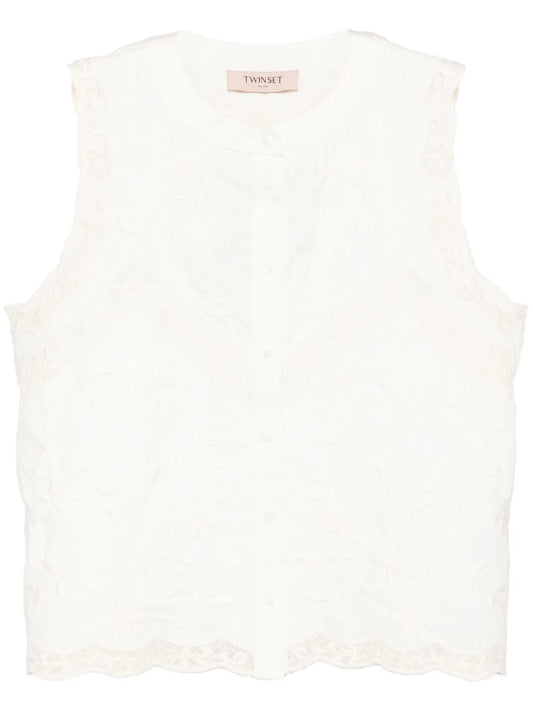 Floral-Embroidered Cotton Blouse